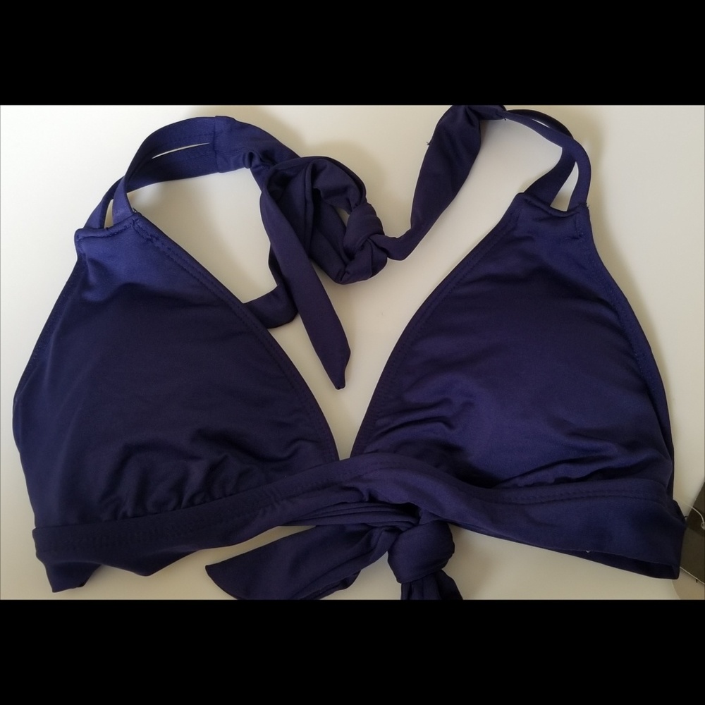3/$25 Navy halter fixed triangle bikini top sz sm